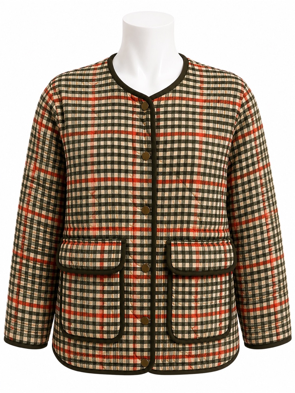 Size L Rachel Zoe Women’s Quilted Plaid Jacket Wool Blend Snap Front Shacket